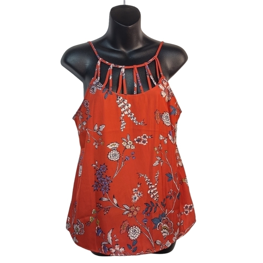 Maurices Women's Caged Neckline Floral Print Tank Top Size S NWT
